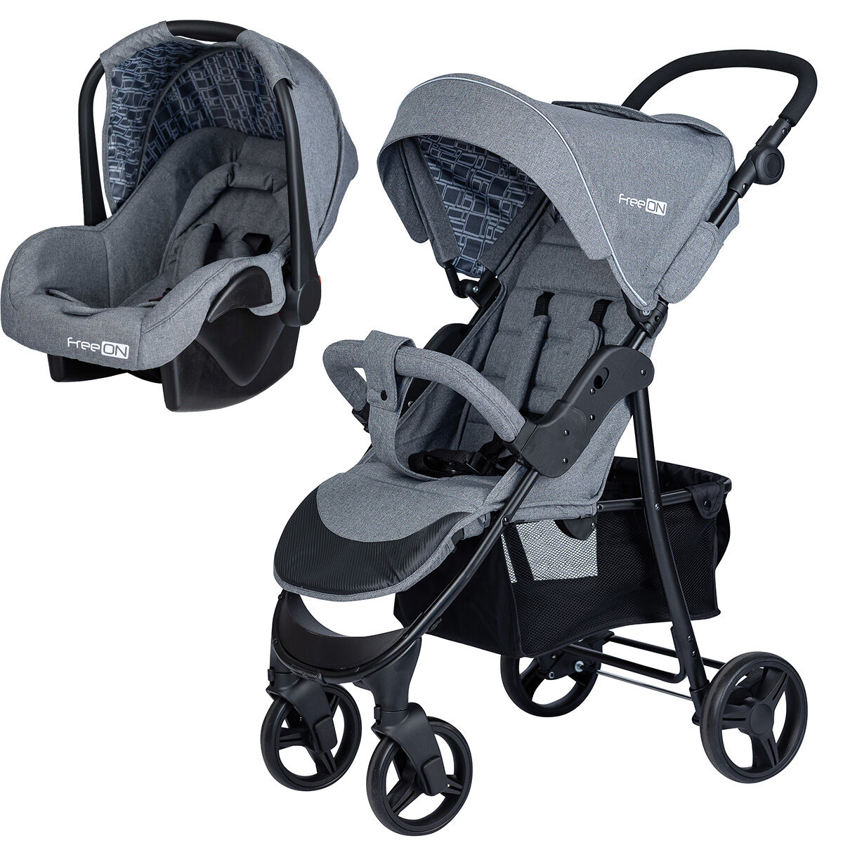 FreeON Kinderwagen Action Duo 2 1 Lichtgrijs (incl. autostoel) | Baby & Koter