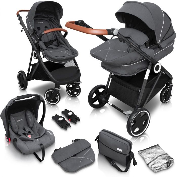 dump Bermad barrière BabyGO Halime - Combi Kinderwagen - Zwart frame - Grijs (incl. autostoel) |  Baby & Koter